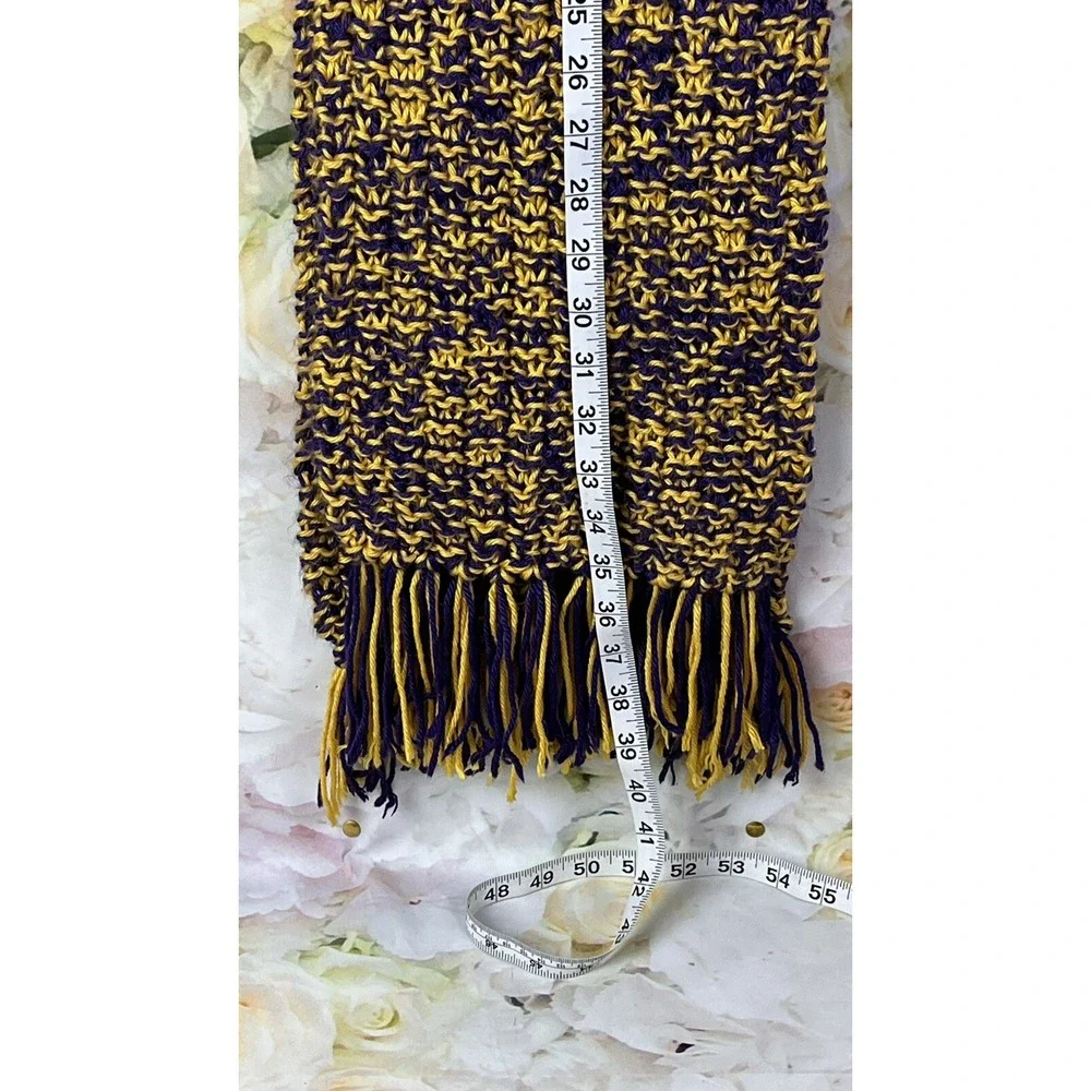Crochet Scarf With Fringe Handmade Boho Purple Yellow Gold LA Lakers 88 In Long